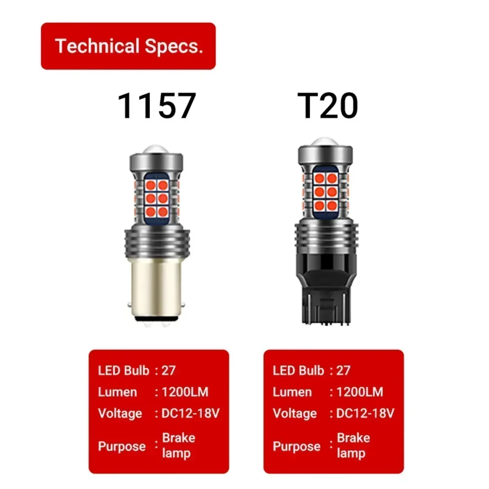 4 Lampadine LED 1157 Rosse, Luce Stop/posteriore Intermittente (stroboscopica) 12V DC, 360&deg;
