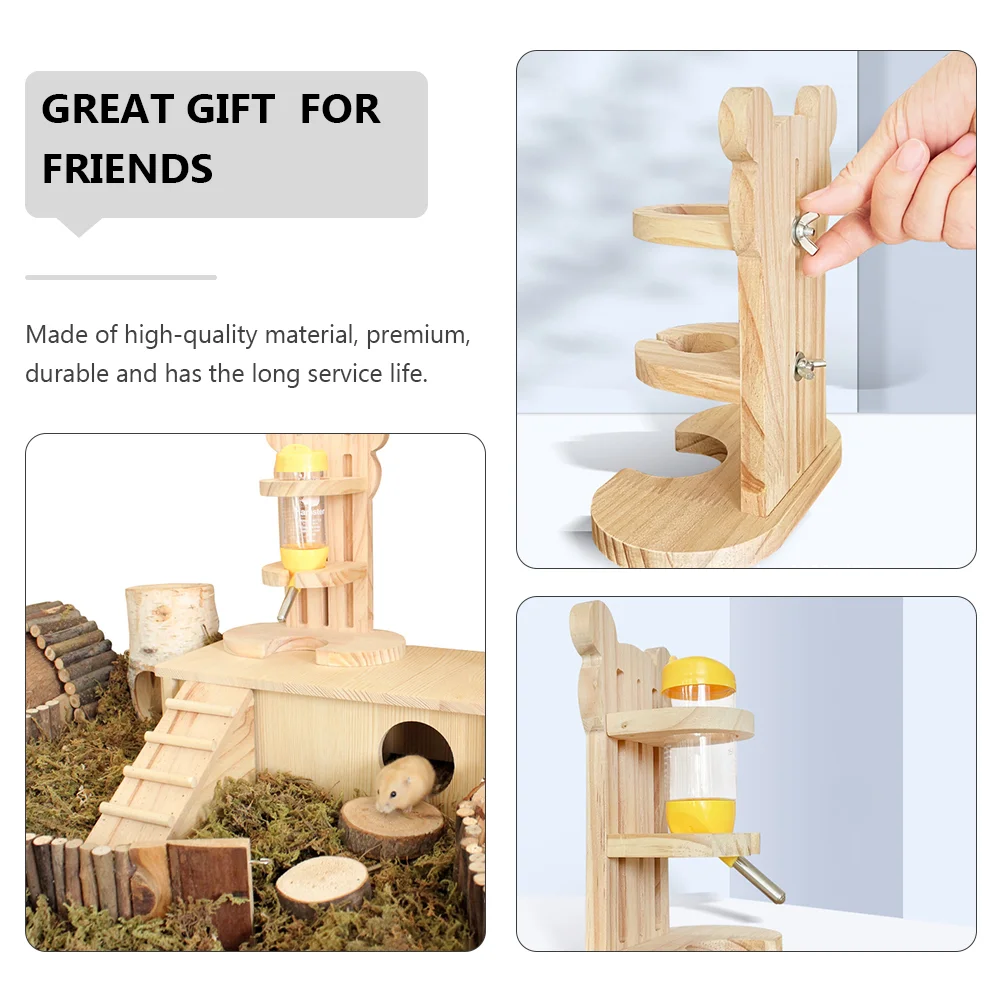 Vertical Hamster Water Bottle Holder Automatic Drinker Base Wooden Dispenser Bracket for