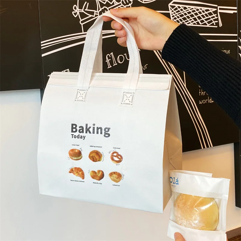 StoBag 10pcs Non-woven Insulation Tote Bag Fabric for Bread Cake Food Package Baking Keep Warm Delivery Reusable Portable Pouch 4