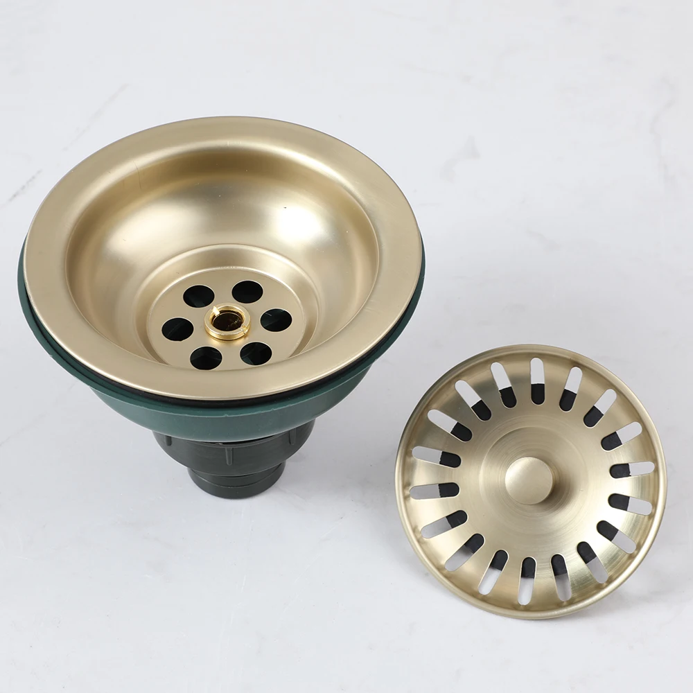 OUBONI Antique Brass Kitchen Basin Accessories Stainless Steel Kitchen Strainer Drain Sink Waste Filter Plug