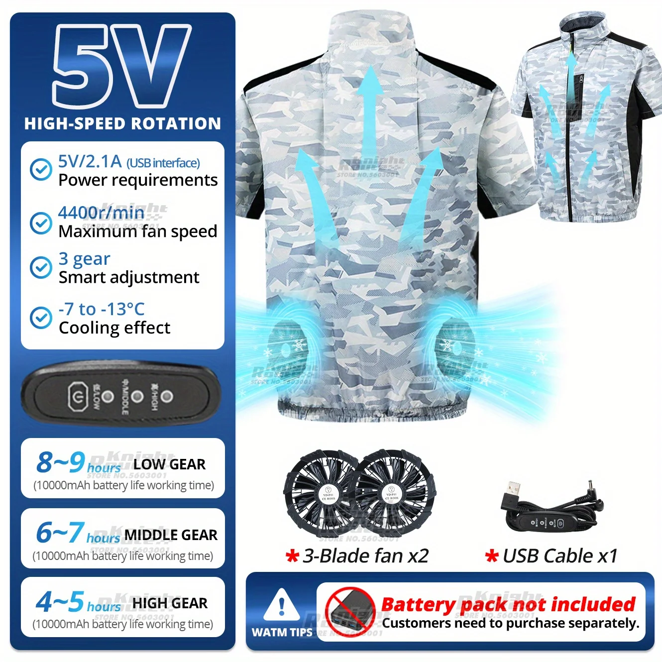 Breathable 9-Blade Cooling Vest Men's-3-Speed Fan for Camping, Fishing, Hiking & High Temperature Outdoor Work Gear