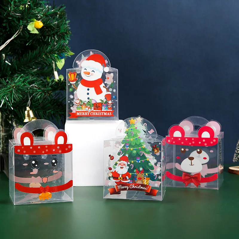 Transparent PVC Christmas Gift Box Santa Claus Xmas Apple Storage Bag Candy Box New Year Party Kids Gift Packaging