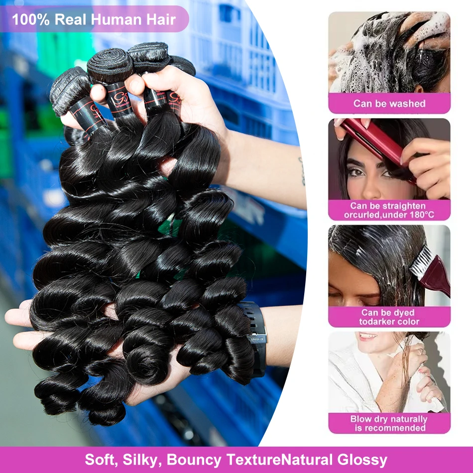 Human Hair Extensions 30 38 40 Inch Loose Deep Wave Double Weft Bundles Curly Bundles