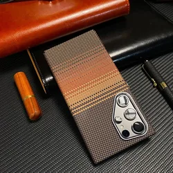 ELVEV Luxury Carbon Fiber Kevlar Pattern Protective Phone Case - Galaxy S23 Ultra (Brown)