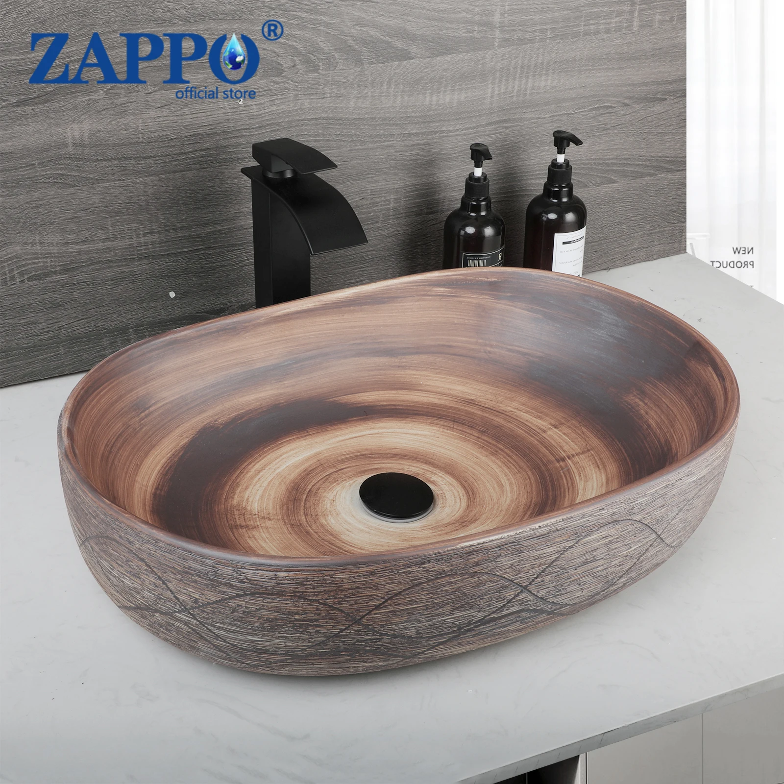 

ZAPPO Oval Vessel Sink - 22.8" x 16" Boat Shape Bathroom Vessel Sink Above Counter Ceramic Bathroom Vanity Vessel Sink Bowl