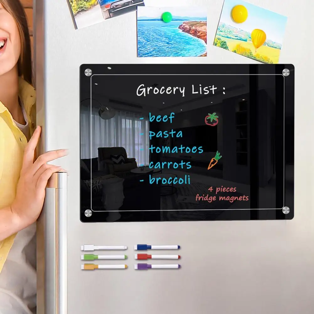 Organizing Plans Black Magnetic Whiteboard Weekly Planner Whiteboard with Magnetic Fridge Acrylic Board Black Text 6 Markers