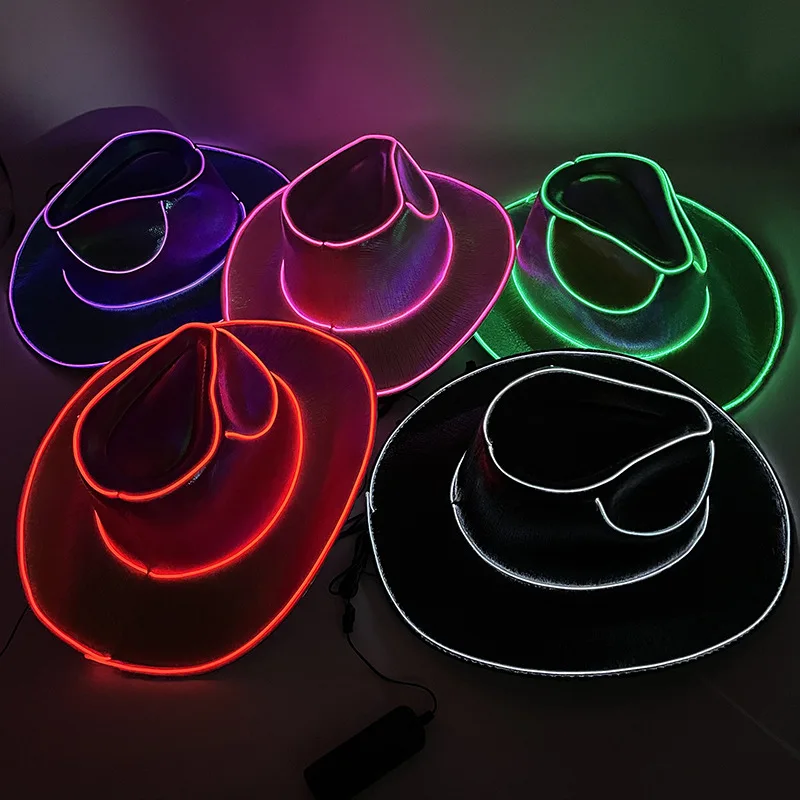 Halloween Party Cowgirl Hat Costume Dress Bar Light Up LED Cowboy Hat Bachelor Party Supplies Flashing Neon Western Cowboy