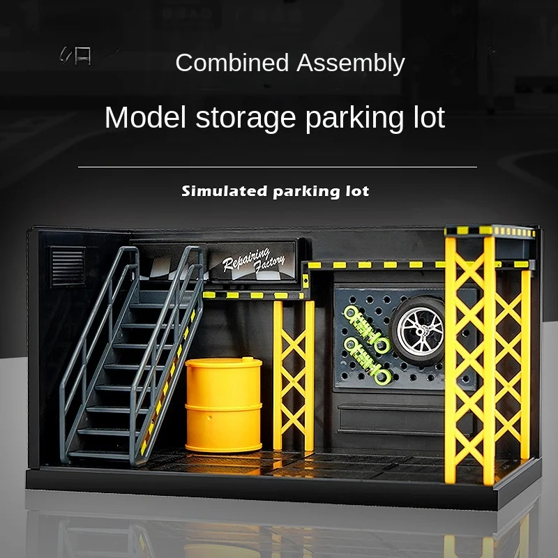 

Parking Space Diy Scene Repair Shop with Light Alloy Motorcycle Model Storage Parking Lot Boy Toy Display