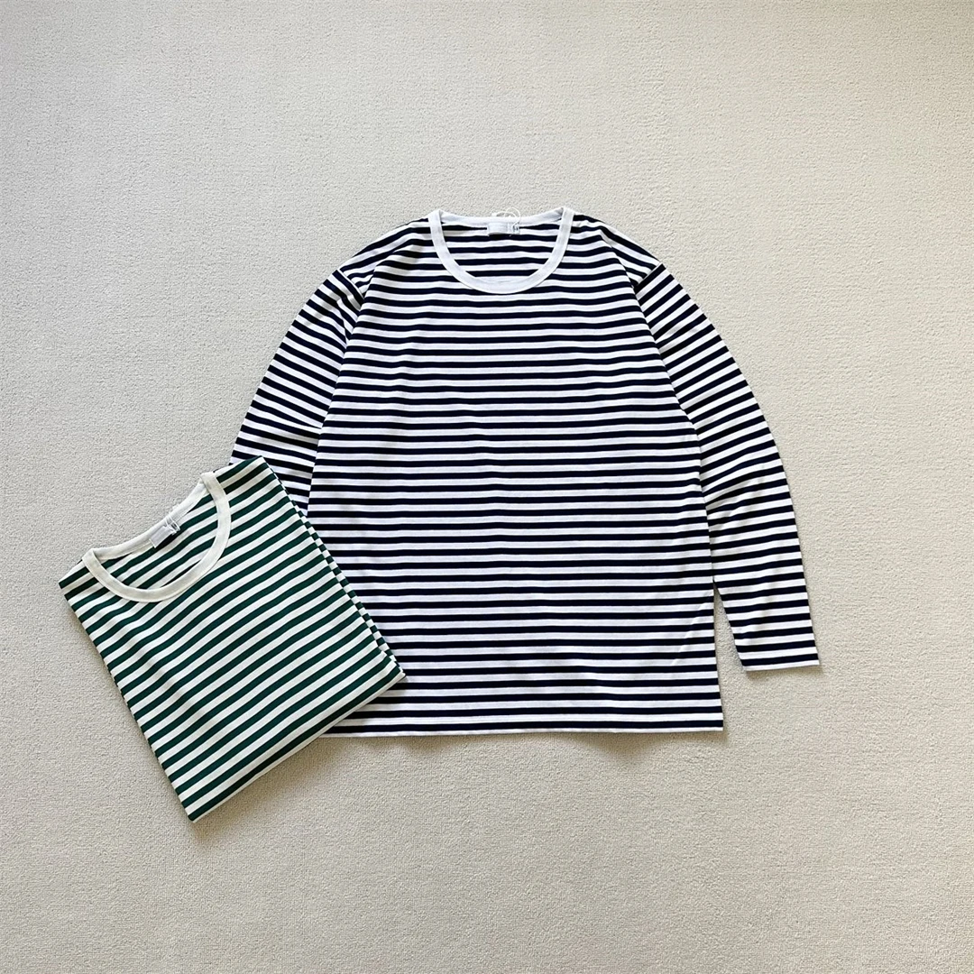 Coolmax Stripe Long Sve Jersey Tee Pure Cotton Breathable Comfortable Men's T-irt round Ne Loose Fit Autumn Season