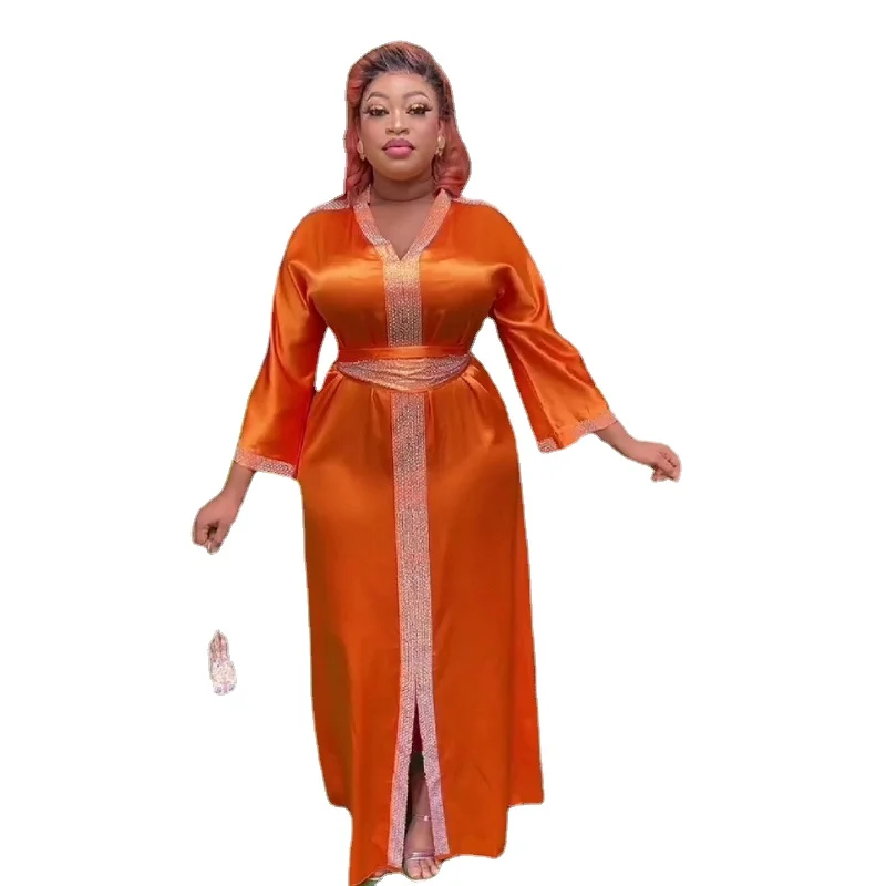 

2023 Summer Fashion Style African Women Long Sleeve V-neck Purple Navy Blue Long Dress Maxi Dress L-2XL African Dresses Women