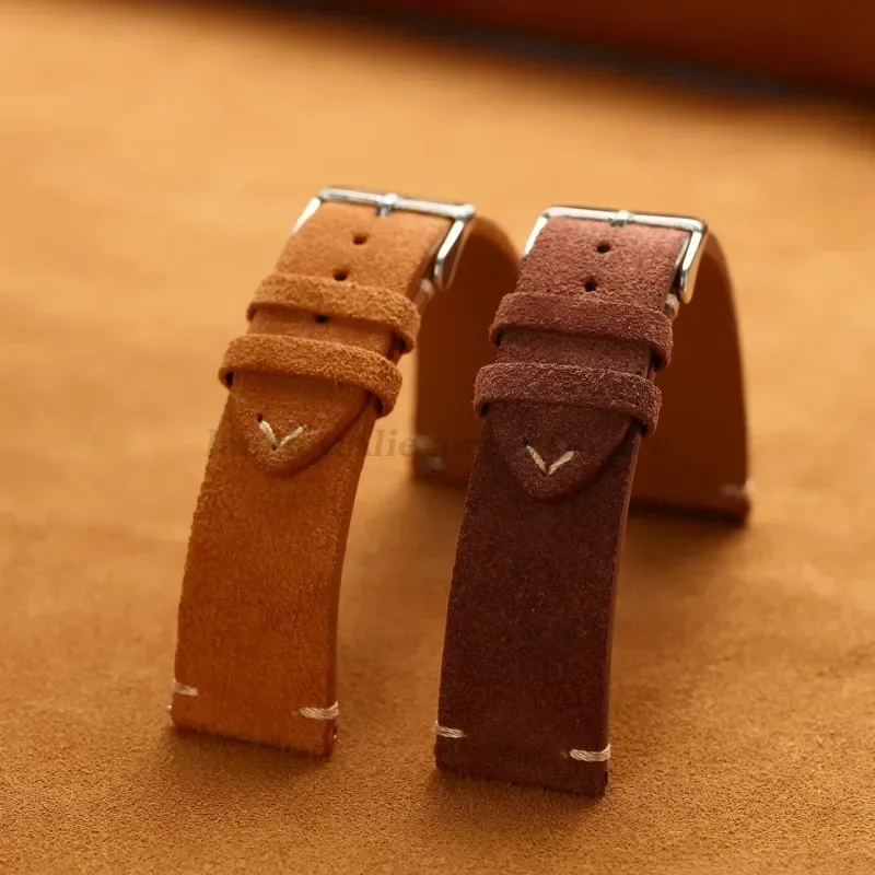 Vintage Brown Genuine Suede Leather Watch Strap with Quick Release