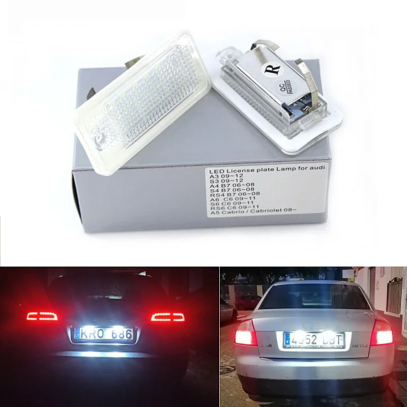 2pcs For Audi LED Number Plate Light A3 A4 S4 RS4 B6 B7 A6 RS6 S6
