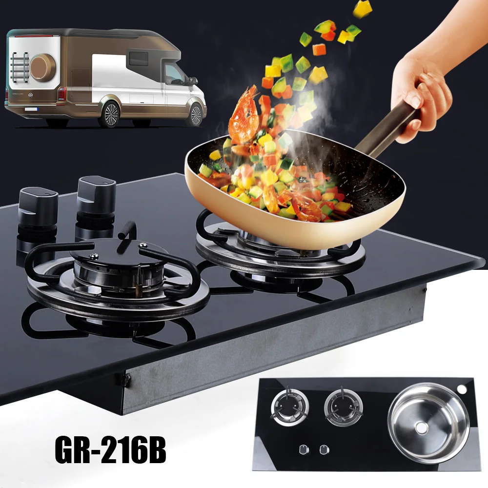 

Caravan RV Camper 2 Burners LPG Gas Stove Hob Tempered Glass With Sink Kitchen Combo Cooktop Boat Caravan RV