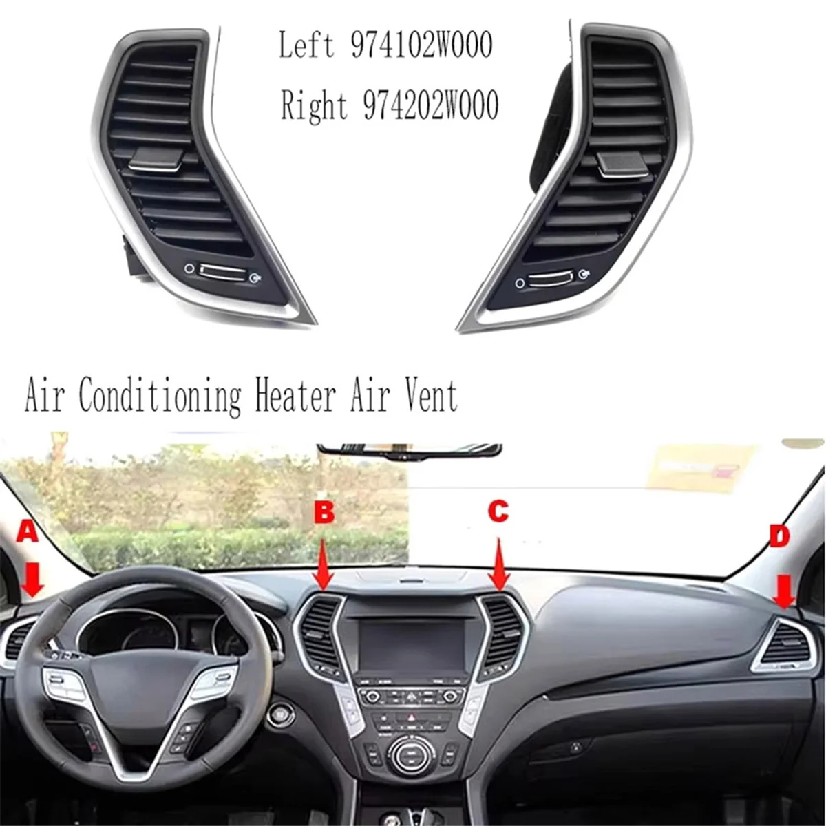 Front Middle Dash AC Air Vent Air Conditioning Outlet Grille Heater Vent for Hyundai IX45 Santa Fe Left 974102W000
