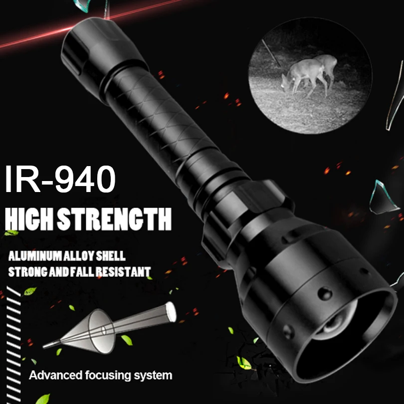 보안 IR 손전등 T50 T20 방수 전술 적외선 토치, 장거리 줌 가능 야간 투시경 사냥 조명, 850nm 940nm