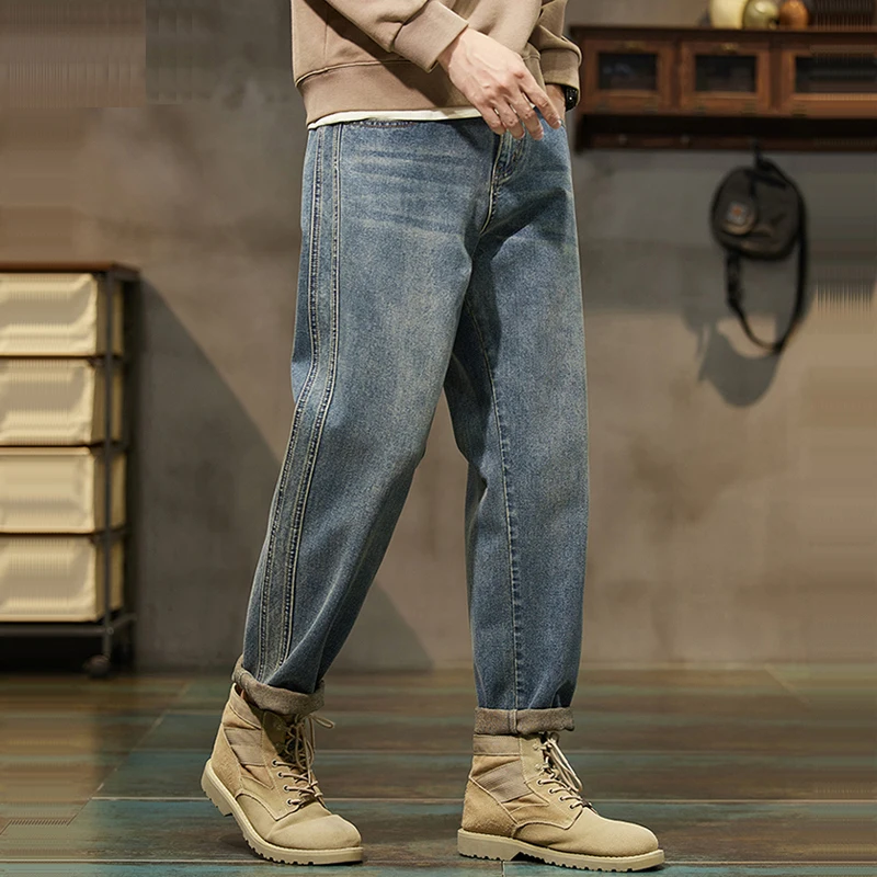 Baggy Pants Loose Fit Retro Blue Harem Pants Vintage Clothes Baggy Jeans Men Fit Harem Pants Wide Leg Fashion Pockets 5