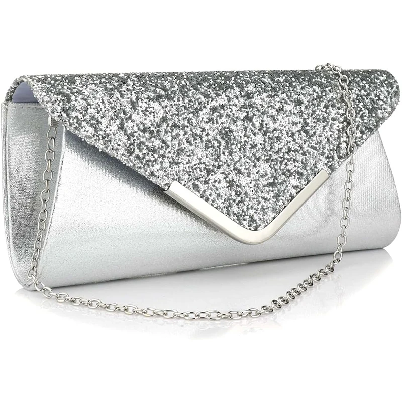 

Women Glitter Sequins Envelope Evening Bag Handbag Party Bridal Clutch Purse Crossbody Shoulder Messenger Purse for Prom Banquet