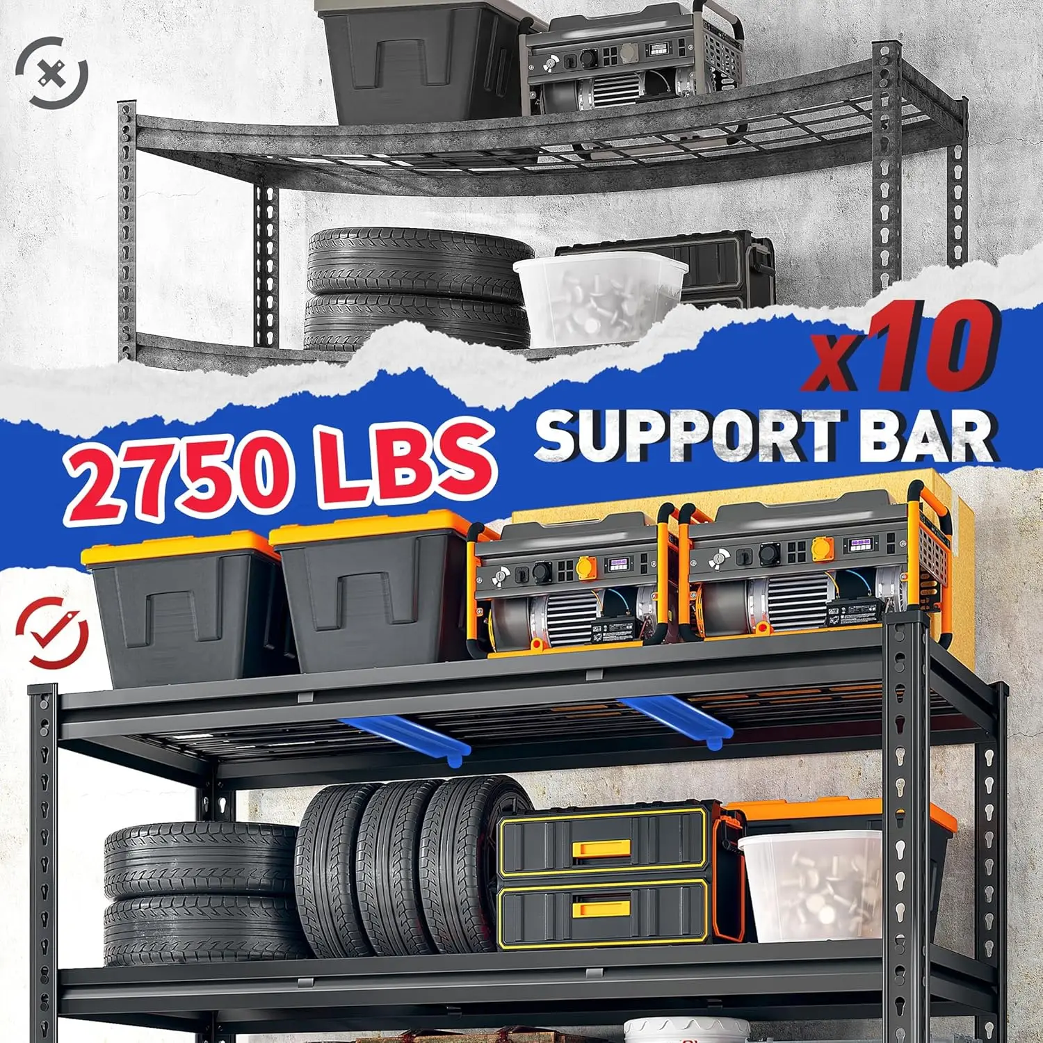 48" W Garage Shelving 2750LBS Heavy Duty Garage Storage 5 Tier Adjustable Metal Storage Shelves Industrial Shelving 5