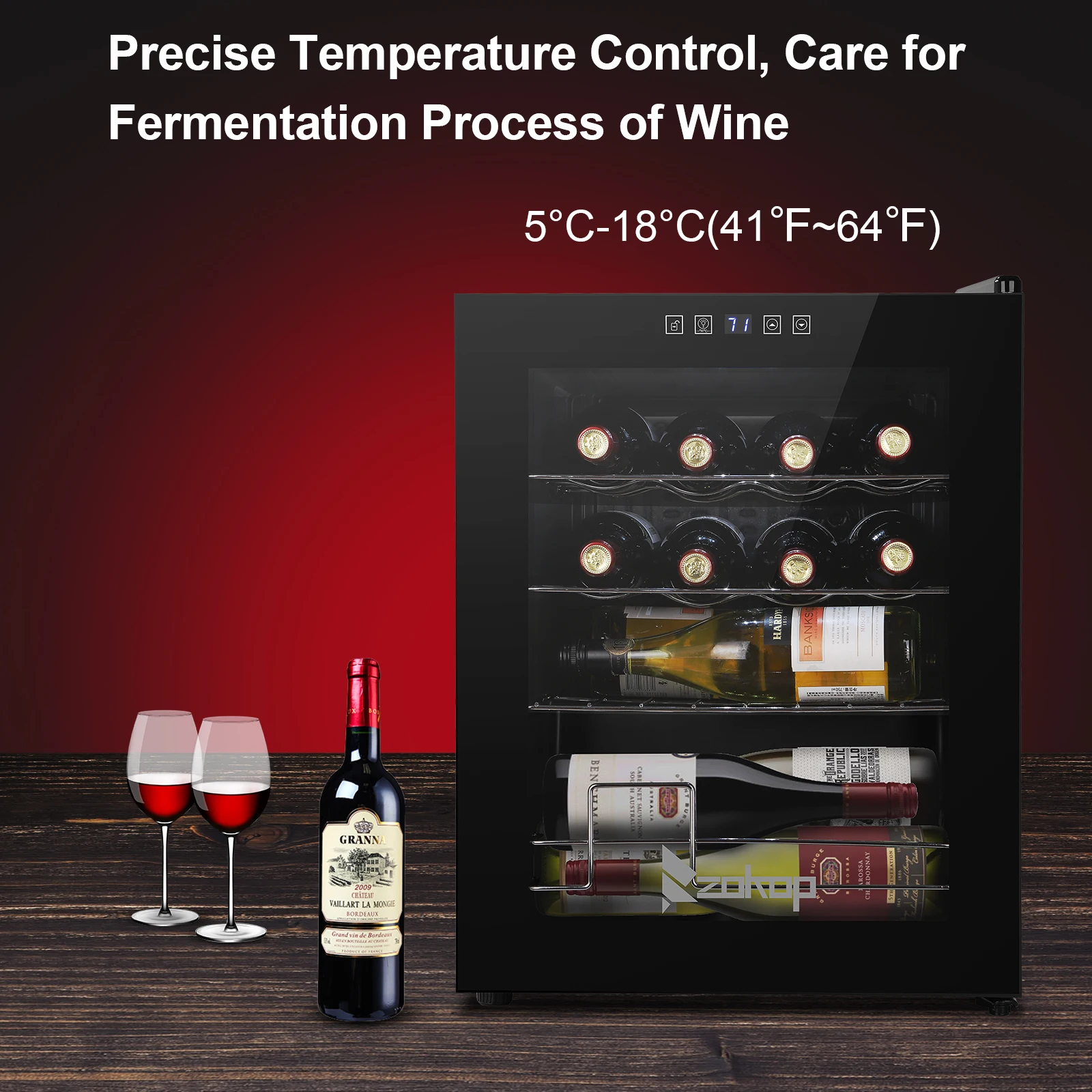 JC-48 115V 85W 1.7cu.ft/49l Electronic Wine Cabinet Cold Rolled Sheet Transparent Glass Door / 16Bottle with Display Black