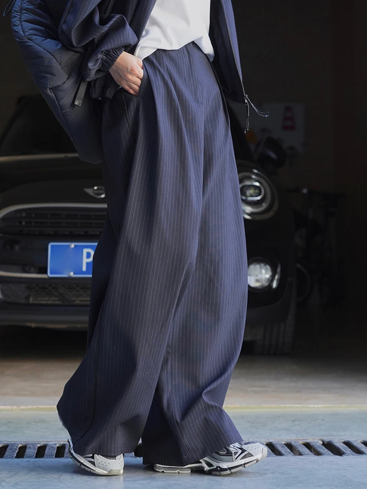 [LANMREM] Vintage Striped Wide Leg Pants For Women High Waist Streetwear Loose Trouses Fashion 2024 Spring New Female 26D8582