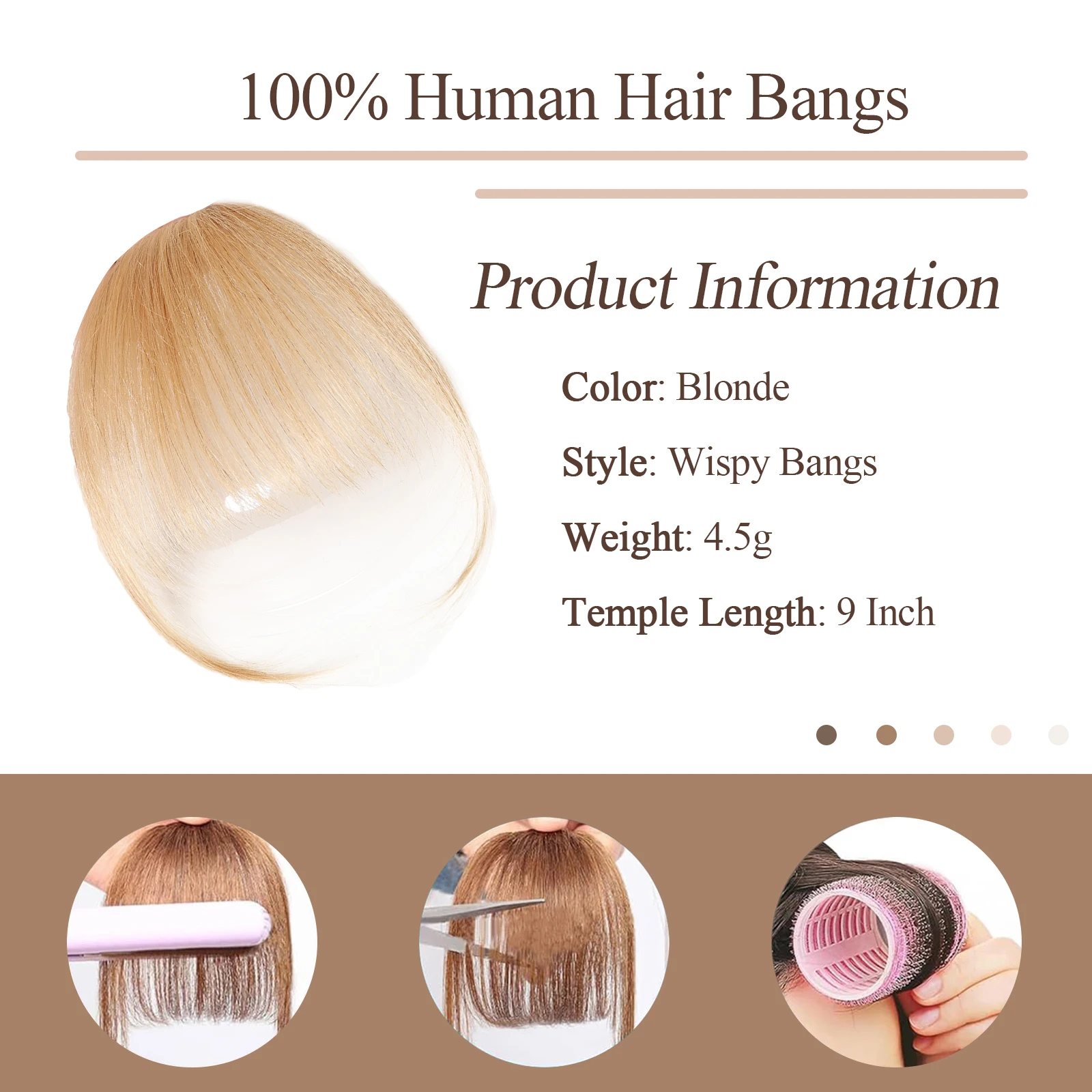 Human Hair Bangs Clip in Fake Fringe Temples Hairpiece for Women