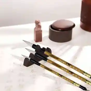 Pennello da scrittura cinese di 3 dimensioni con poggiapenne in legno, set di pennelli per calligrafia, pennelli artistici Kanji per principianti professionisti 1