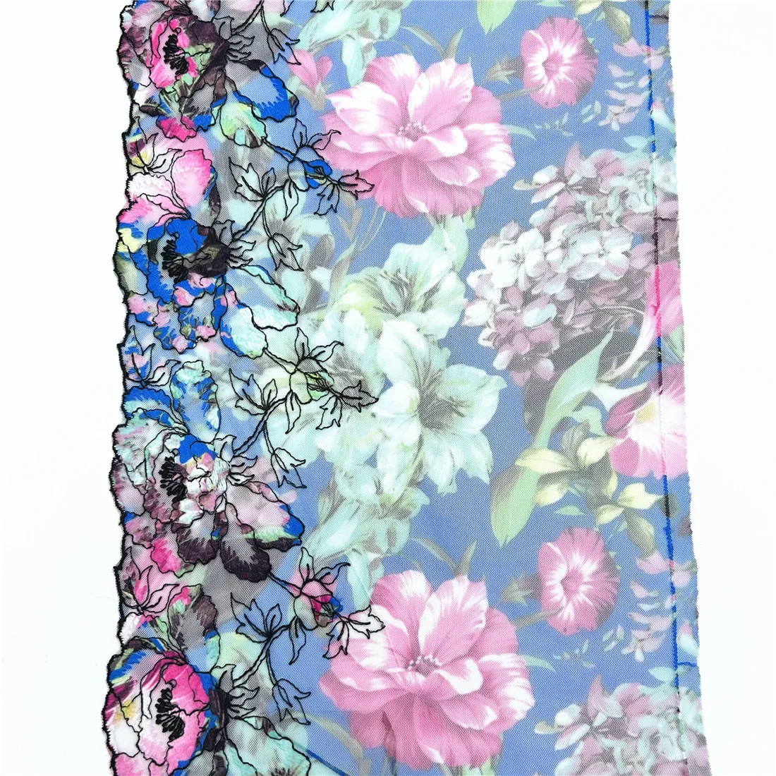 Width 8 1/4Inch 21cm Printed Floral Blue Embroidery Lace Trim Skirt Hem Underwear Sewing Material Craft DIY Apparel Fabric Lace 5