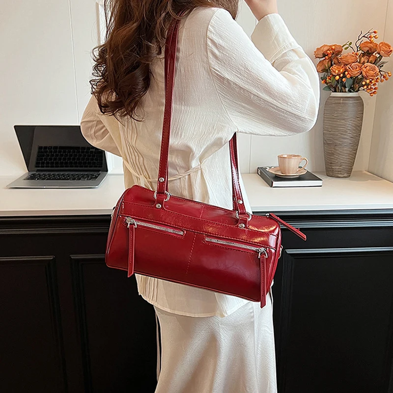 Underarm Barrel-shaped Bag For Women New Fashion Solid Crossbody Bag Versatile Large Capacity Shoulder Commuter Bag