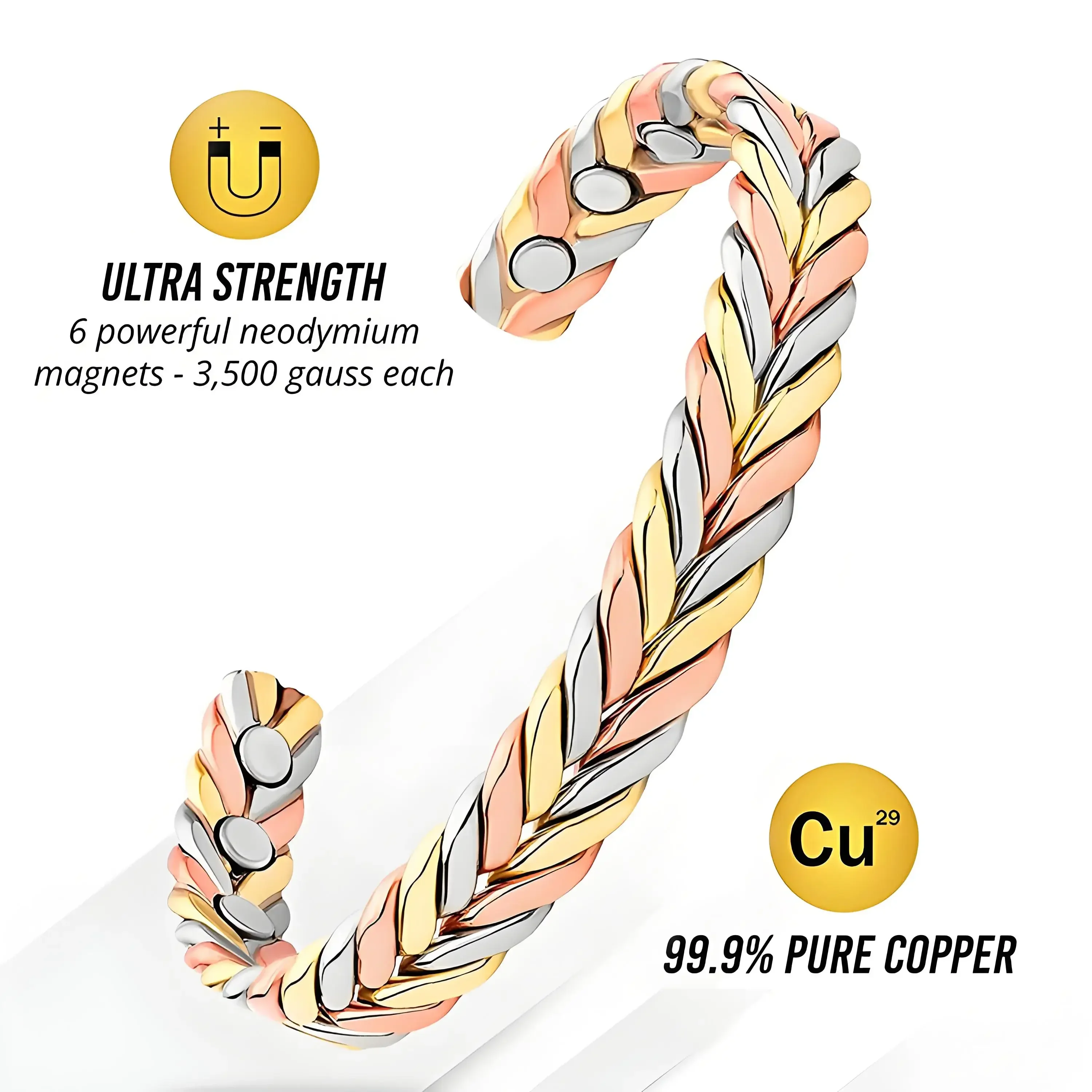 PROMO] 5+1 Braccialetti Battuti-Lisci con 4 Magneti in Rame – Teos