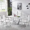 Dining Table Luxury Faux Marble Kitchen Table with Silver Mirrored Finish Stainless Steel Base,Rectangular Dining Room Table 5