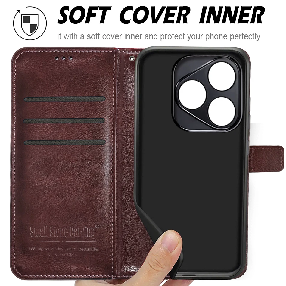 Leather Wallet Phone Case with Card Holder & Magnetic Flip Stand - Shockproof Protection