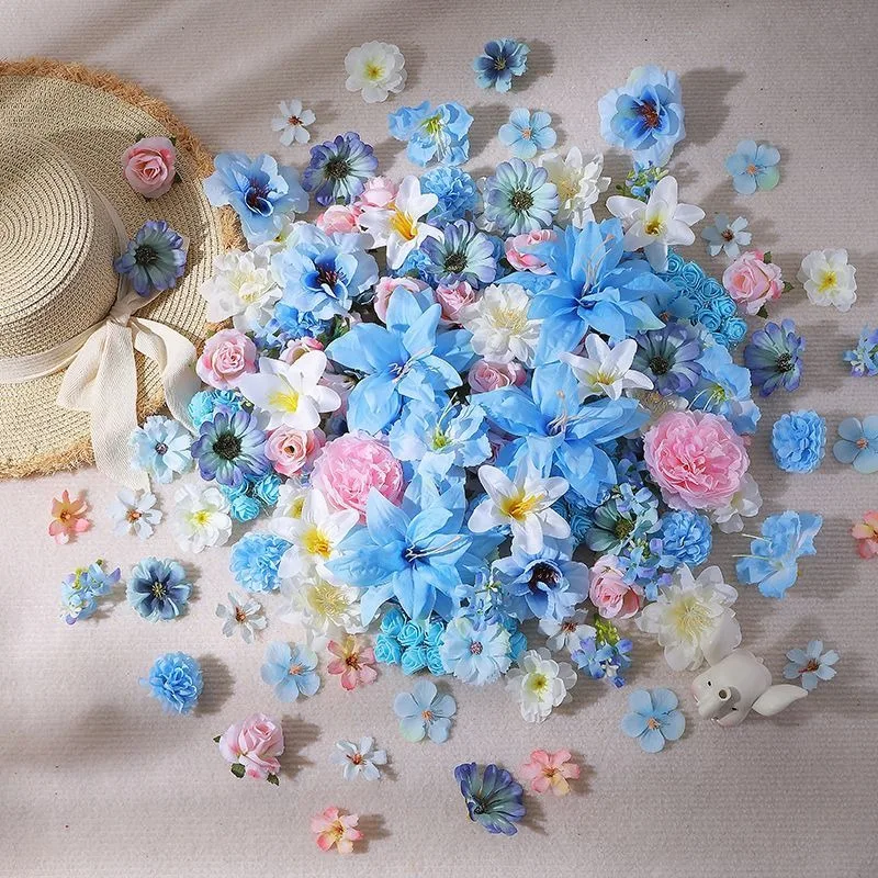 21/52 Stück blaue künstliche Blumenköpfe aus Seide, künstliche Blumen für Zuhause, Raumdekoration, Hochzeit, Dekoration, Basteln, Geschenke, Zubehör