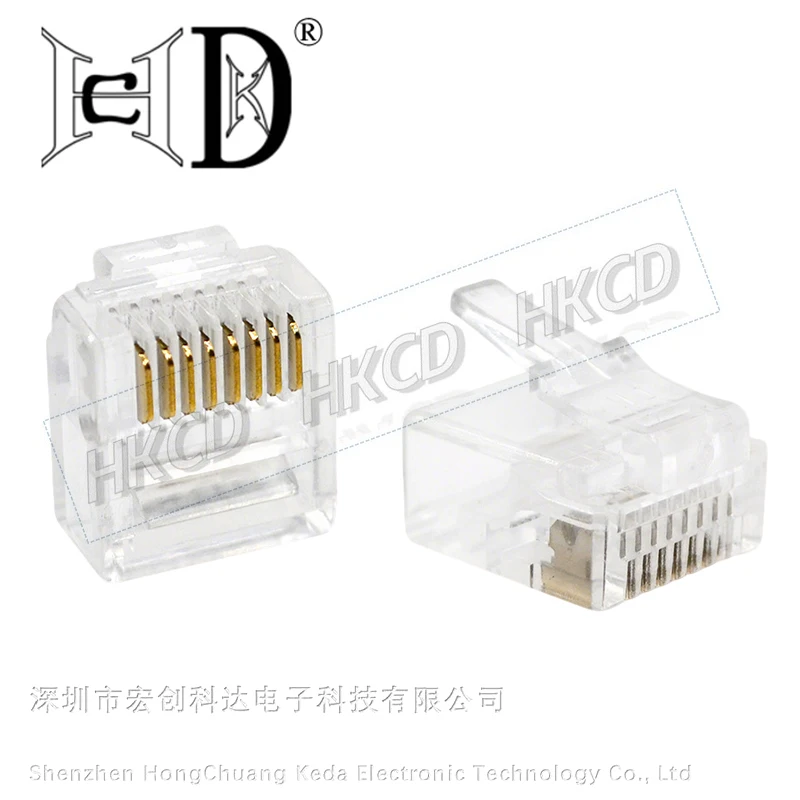 10개 짧은 바디 8P8C RJ45 이더넷 플러그, 1피스 로우 순수 구리 금도금 크리스탈 헤드, Cat5 네트워크 케이블용 투명, 투명형