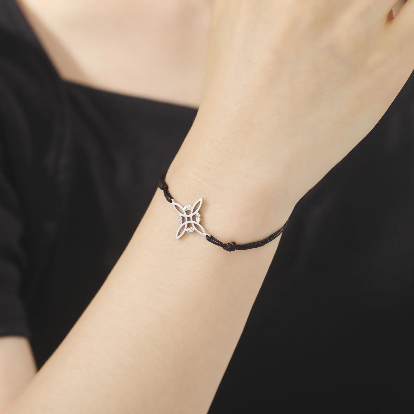 KKJOY Witches Knot Bracelet - Stainless Steel Adjustable Wiccan Symbol Charm | Braided Rope Magic Jewelry