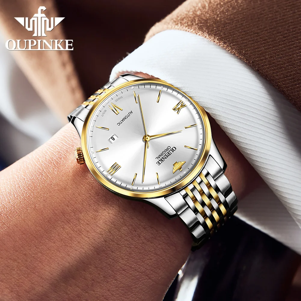 OUPINKE 3269 Ultra Thin 7.3mm Men's Watches Luxury Swiss Mechanical Movement Automatic Watch For Man Auto Date Waterproof Watch