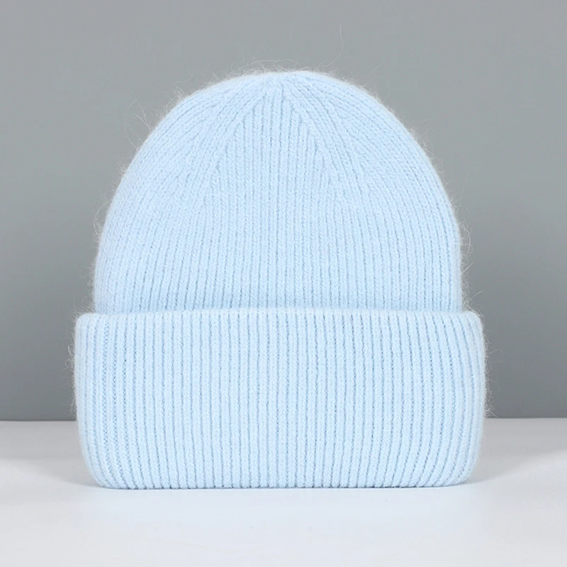 Women's Fashionable Real Rabbit Fur Winter Beanie - Warm and Stylish Solid Hat