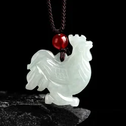 Natural Emerald Myanmar Jade Zodiac Rooster Pendant Necklace Jewellery Fashion Ccessories Hand-Carved Man Woman Man Gifts