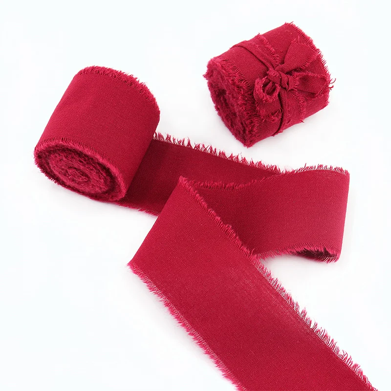 Emerald Green Frayed Edge Cotton Ribbon for Gift Packaging & Floral Bouquets – 3.8cm Wide