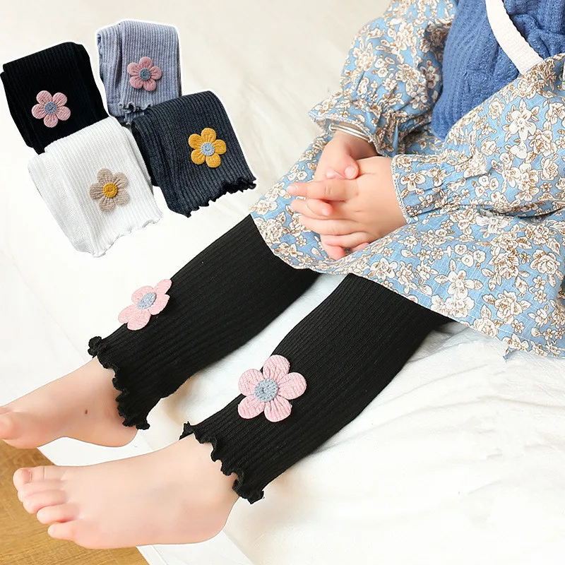 Baby Girl Leggings Autumn Pants Baby Pantyhose Child Toddler Pant Flower Cotton Knitting Trousers for Kids Infant Legging Spring girl leggings kids tights