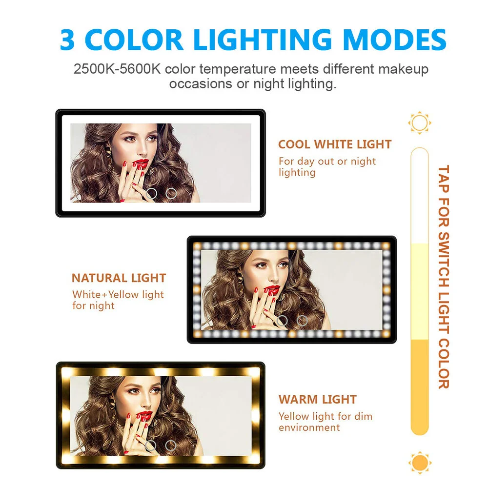 차량용 LED 화장품 거울 선 바이저, 화장대 거울, 램프 포함, HD 메이크업 거울
