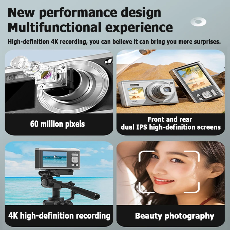 4K Telescopic Lens High-Definition Dual Screen Digital Camera 16x Optical Zoom Waterproof Camera Selfie Beauty Home Camera