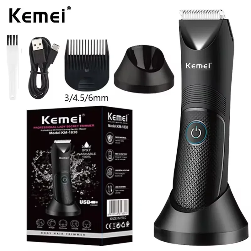 Kemei Groin Area Hair Trimmer Lawn Mower Ceramic Blade Waterproof