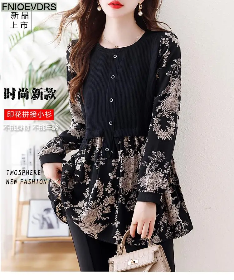 Loose Clothes Women 2024 Autumn Long Elegant Office Lady Floral Shirts Casual Retro Vintage Ruffles Tunic Peplum Tops Blouses