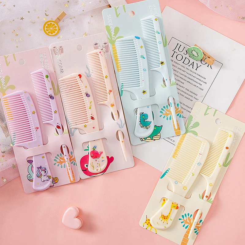 2Pcs/Set Cute Kids Hairdressing Comb Anti-static Pointed Tail Comb for Girls Whale Dinosaur Giraffe Unicorn Hair Cmb hair comb hair comb set