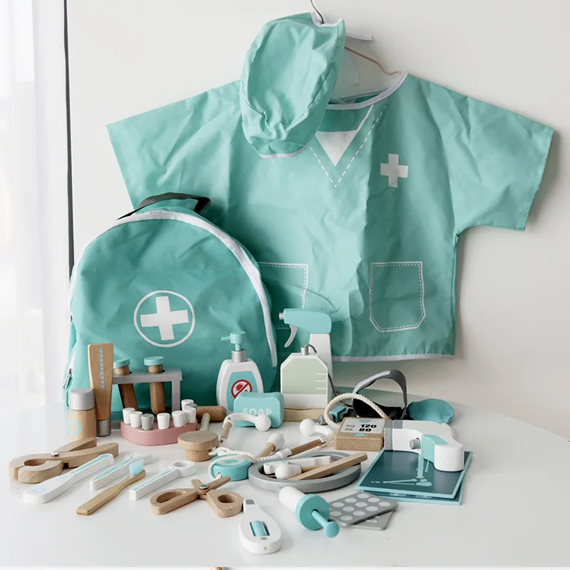 Wooden Pretend Play Toy For Children Games Simulation Girls Gift Educational Game Doctor Career Nursing Kids Toys Accessories