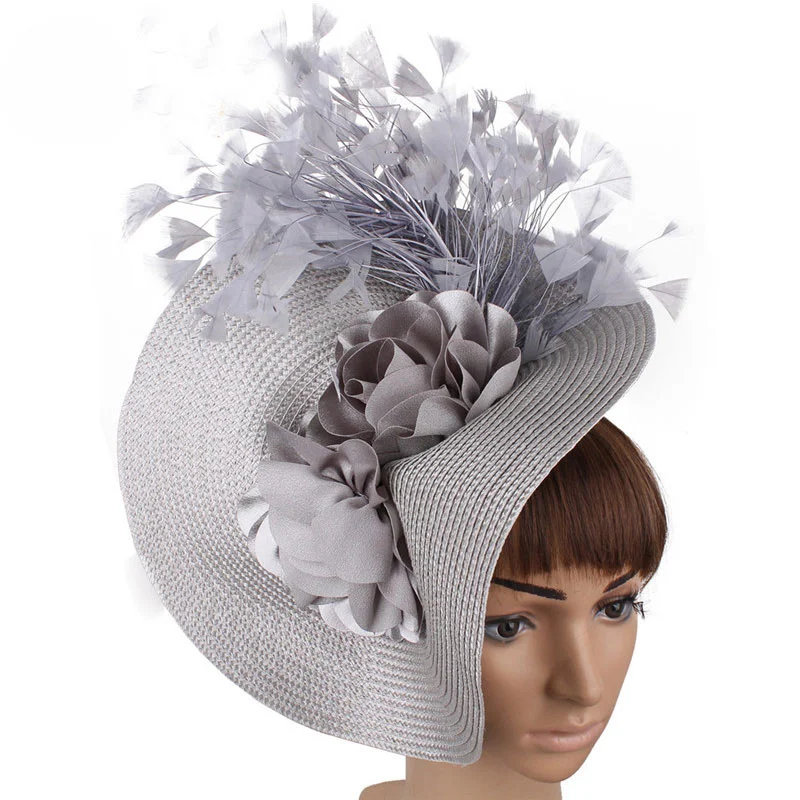 New Fashion Big Derby Fascinator Hat For Wedding Women White Flower Headpiece Headband Fancy Feather Race chapeau mariage femme new fashion big derby fascinator hat for wedding women white flower headpiece headband fancy feather race chapeau mariage femme