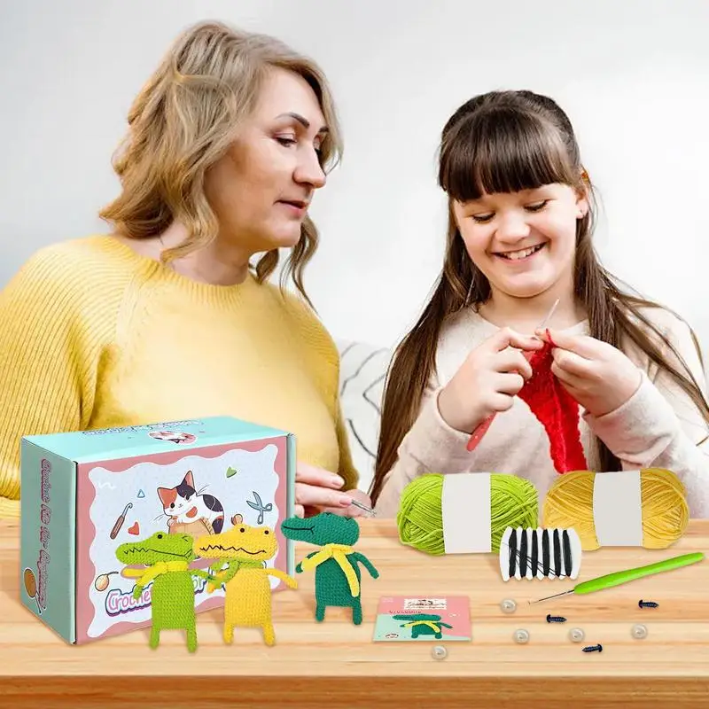 Beginner Crochet Kit Art Supplies Knitting Crochet Kits Cartoon Crocodile Crocheting Kit With Step-By-Step Tutorials Knitting