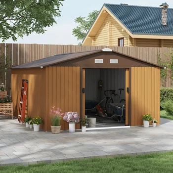 Abri à outils en acier pour jardin, rangement utilitaire extérieur, jaune, jardin d'arrière-cour, 13 po x 11 po 1