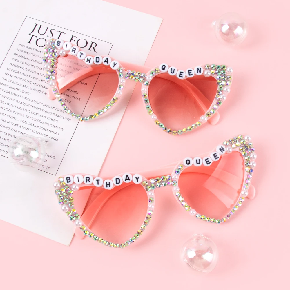 1/2/6Pcs Pink Birthday queen Love Heart Shaped Sunglasses