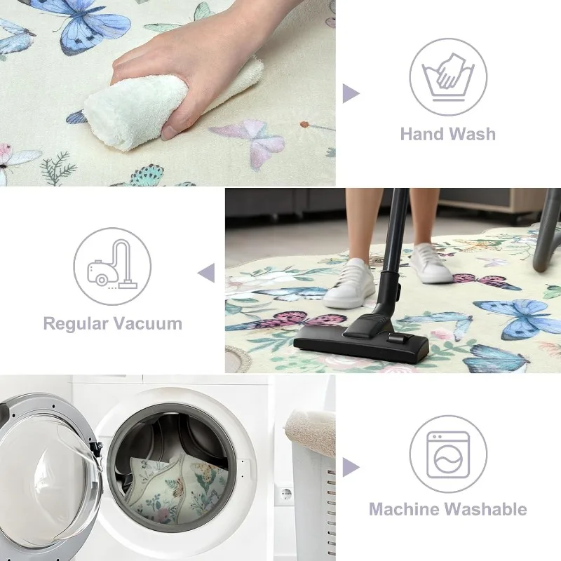 Irregular Coffee Table Carpet Floral Butterfly Print Fresh Bedroom Rug Line Art Machine Washable Soft Living Room Mats 러그 Tapis